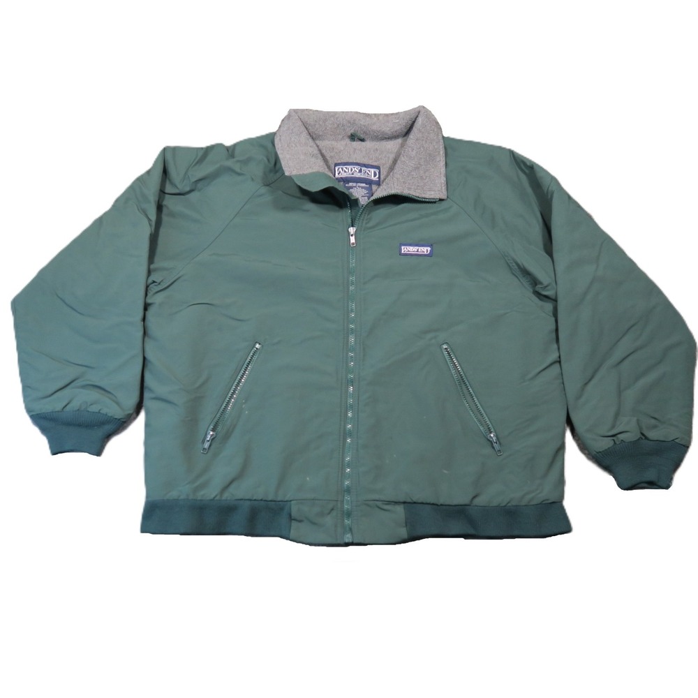 Lands End Classic Squall Jacket Mens L Green Fleece Lined Full Zip‎ Vintage 90s
